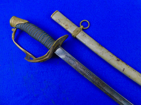 US Spanish American War Model 1840 Engraved Cavalry Officer's Sword w/ Scabbard