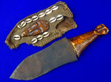 Antique Old Africa African 19 Century Carved Handle Fighting Knife Dagger with Sheath