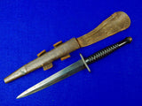 RARE British English WW2 FAIRBAIRN SYKES Fighting Knife Wood Handle w/ Sheath