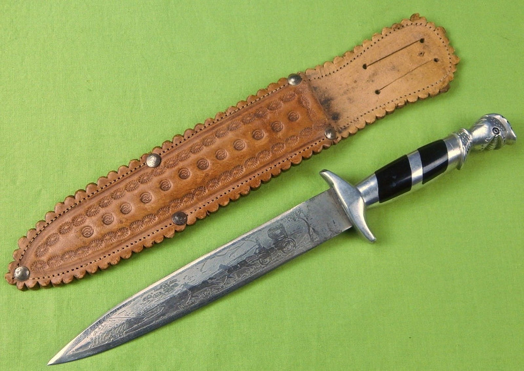 Vintage Custom Handmade Mexican Mexico Large Engraved Knife W/ Sheath 