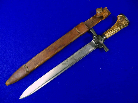 Antique German Germany WW1 Stag Hunting Dagger Knife Short Sword w/ Scabbard